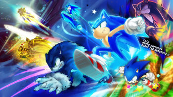 6+boys animal_ears armor black_eyes blue_fur blurry boots bug classic_sonic claws darkspine_sonic english_text excalibur_sonic fly gloves glowing glowing_sword glowing_weapon gold_armor gold_ring green_eyes green_hill_zone highres holding holding_sword holding_weapon insect male_focus mri multiple_boys multiple_persona no_pupils purple_fur red_boots red_eyes sonic_(series) sonic_and_the_black_knight sonic_and_the_secret_rings sonic_riders sonic_riders_(series) sonic_the_hedgehog sonic_the_hedgehog_(classic) sonic_the_werehog sonic_unleashed star_(symbol) super_sonic sword third-party_source weapon white_gloves yellow_fur