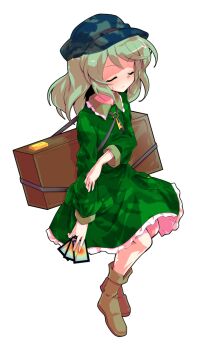 Rule 34 | 1girl, ability card (touhou), alphes (style), backpack, bag, blue hat, blush, boots, brown boots, camouflage, camouflage shirt, camouflage skirt, card, collared shirt, commentary request, contrast collar, dairi, flat cap, frilled shirt collar, frilled skirt, frills, full body, green hair, green shirt, green skirt, hat, holding, holding card, jewelry, key, key necklace, large variant set, necklace, parody, pocket, shirt, short hair, skirt, skirt set, solo, style parody, tachi-e, touhou, transparent background, variant set, yamashiro takane