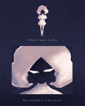 1girl arthropod_girl ayalace black_skin blank_eyes bodysuit colored_skin commentary english_commentary english_text facing_viewer full_body hat highres hollow_knight hollow_knight:_silksong lace_(hollow_knight) looking_at_viewer no_mouth puffy_sleeves white_bodysuit white_eyes white_hat