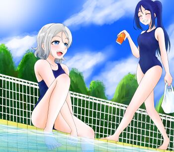 love_live! love_live!_sunshine!! matsuura_kanan pool poolside school_swimsuit swimsuit watanabe_you