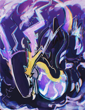 absurdres aqua_eyes black_sclera colored_sclera commentary_request electricity highres kurapixel miraidon nintendo no_humans non-humanoid_robot pokemon pokemon_(creature) pokemon_focus robot solo