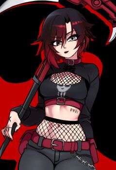 fishnets goth_fashion highres makeup midriff redpostit ruby_rose rwby tagme thick_thighs thighs