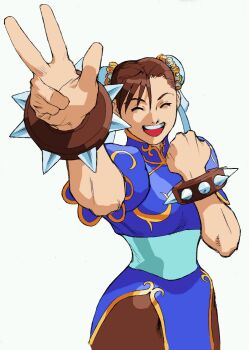 Rule 34 | 1girl, bengus, brown hair, capcom, chinese clothes, chun-li, closed mouth, highres, marvel super heroes vs. street fighter, marvel vs. capcom, open mouth, simple background, smile, street fighter, v, white background