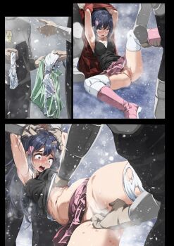 1girl absurdres censored clothes_lift constricted_pupils crying dawn_(pokemon) fingering groping highres huge_filesize imminent_rape mosaic_censoring multiple_boys multiple_views nintendo open_mouth pokemon pokemon_dppt pokemon_platinum scared sequential skirt skirt_lift snow snowing spread_legs team_galactic team_galactic_grunt team_galactic_uniform tears torn_clothes tsukishiro_saika