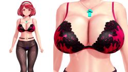 1girl 20s 3d animated ass back bare_arms bare_shoulders black_pantyhose blender_(medium) blendy blue_bow bouncing_breasts bow bow_panties bra breasts cleavage close-up closed_mouth collarbone curvy earrings female_focus gem green_hairband hairband highres huge_ass jewelry jiggle lace lace-trimmed_bra lace-trimmed_panties lace_trim large_breasts looking_at_viewer lowleg lowleg_panties matching_hair/eyes monolith_soft multicolored_bra multicolored_panties multiple_views navel necklace nintendo panties panties_under_pantyhose pantyhose pyra_(xenoblade) red_bra red_eyes red_hair red_panties shiny_skin short_hair simple_background spinning split_screen swaying swept_bangs thick_thighs thighs underwear video walking white_background wide_hips xenoblade_chronicles_(series) xenoblade_chronicles_2