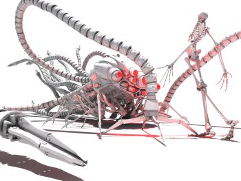 3d bone deino_(deino3330) mecha red_eyes robot sentinel_(the_matrix) simple_background skeleton tentacles the_matrix