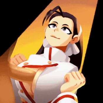 1girl animated animated_gif between_breasts black_eyes black_hair bouncing_breasts breast_press breasts breasts_squeezed_together cleavage_cutout clothed_female_nude_male clothing_cutout curvy dress erection female_focus flyfishslyfish grabbing_own_breast hairband hands_on_own_chest jiggle kagura_chizuru large_breasts long_hair long_sleeves nude one_eye_closed open_clothes paizuri paizuri_under_clothes pale_skin penis perpendicular_paizuri shaking slyfish smile smiley_face the_king_of_fighters unbuttoned white_dress