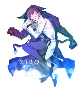 1boy artist_name black_coat black_hair black_shirt blurry bokeh closed_eyes coat commentary_request depth_of_field full_body kim_dokja knees_up korean_commentary lying male_focus omniscient_reader&#039;s_viewpoint on_ground on_side open_clothes open_coat popped_collar shirt short_hair solo white_coat xiro yoo_joonghyuk