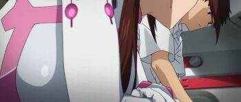 1boy 1girl alternate_costume animated animated_gif anime_screenshot black_pants bodysuit breasts brown_hair evangelion:_3.0+1.0_thrice_upon_a_time glasses ikari_shinji large_breasts makinami_mari_illustrious mecha_pilot_suit neon_genesis_evangelion official_alternate_costume pants plugsuit_(evangelion) rebuild_of_evangelion shirt twintails white_bodysuit white_shirt