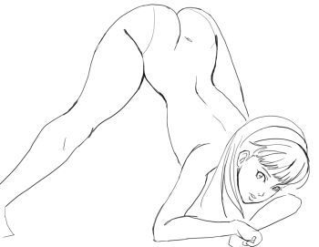1girl amagi_yukiko ass butt_crack hairband jack-o'_challenge long_hair looking_at_viewer persona persona_4 shin_megami_tensei simple_background sketch solo straight_hair sunbeam_(artist)