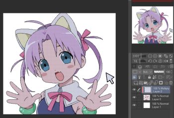 1girl 2000s_(style) ahoge animal_ears bk_(barakoodra) blue_eyes blush bow dot_nose fang faux_retro_artstyle looking_at_viewer open_mouth original smile solo twintails