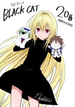 1girl anniversary black_cat_(series) black_dress blonde_hair character_doll doll dress eve_(black_cat) flat_chest highres loli long_hair official_art red_eyes signature sven_vollfied train_heartnet very_long_hair yabuki_kentarou