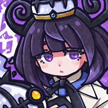 1girl blue_fire blunt_bangs bob_cut chandelure closed_mouth coat dot_nose fire gen_5_pokemon gwynn_(pokemon) mega_stone nintendo pokemon pokemon_(creature) pokemon_legends:_z-a purple_eyes purple_hair sikakuden_3 white_coat