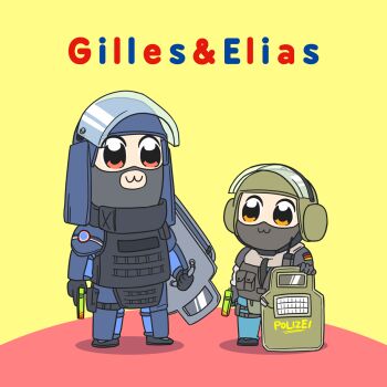 10s 2boys :3 armor balaclava ballistic_shield bulletproof_vest elias_kotz english_text german_flag german_text gilles_toure gun handgun height_difference highres holding holding_gun holding_weapon multiple_boys parody pipimi pistol poptepipic popuko rainbow_six rainbow_six_siege riot_shield s.w.a.t. shadow shield title_parody tom_clancy translated ubisoft visor_(armor) weapon what ymltzj_(byt)