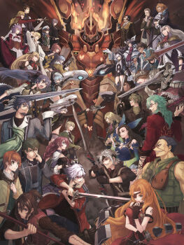 6+boys 6+girls absurdres adjusting_eyewear ahoge alisa_reinford altina_orion angelica_rogner animal_hood apron aqua_hair armor aurelia_le_guin beard biker_clothes bikesuit black_gloves black_hair bleublanc blonde_hair blue_dress blue_eyes blue_hair bodysuit bow braid breasts brown_hair cat_hood claire_rieveldt cleavage clenched_teeth closed_eyes coat croire_de_cayenne crow_armbrust double_blade dress duvalie earrings eiyuu_densetsu elliot_craig emma_millstein everyone eyepatch facial_hair falcom feather_hair_ornament feathers fie_claussell fingerless_gloves formal_clothes fur_trim gaius_worzel garrison_cap gerhart_rogner glasses gloves goatee goggles goggles_on_head greatsword green_eyes green_hair gun gunblade hair_bow hair_bun hair_ornament hand_on_own_head handgun hat headband helm helmet helmut_albarea highres hood irise_ryouji jacket jewelry jusis_albarea katana laura_s._arseid leonidas_(eiyuu_densetsu) long_hair machias_regnitz maid maid_apron maid_headdress mask mcburn mecha medium_breasts military military_hat military_uniform millium_orion miniskirt muller_vander multiple_boys multiple_girls mustache nail_polish neck_ribbon olivert_reise_arnor open_mouth opposing_sides orange_hair over_shoulder own_hands_together pants pistol polearm ponytail purple_hair rean_schwarzer red_dress red_eyes red_hair red_nails ribbon robot rufus_albarea sara_valestein scar scar_on_face scarf scarlet_(eiyuu_densetsu) sen_no_kiseki sen_no_kiseki_(series) sen_no_kiseki_i sen_no_kiseki_ii sharon_kreuger shirt short_hair short_shorts shorts side_ponytail silver_hair single_hair_bun skirt skirt_hold spear spiked_hair sweater sword sword_over_shoulder symmetry tattoo teeth testa-rossa_(eiyuu_densetsu) toval_randonneur towa_herschel turtleneck vest victor_s._arseid vita_clotilde vulcan_(eiyuu_densetsu) wallace_bardias weapon weapon_over_shoulder whip_sword white_gloves xeno_(eiyuu_densetsu) yellow_eyes
