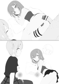 1boy 2girls after_vaginal aftersex antlers ass bar_censor breasts broken_condom censored ceres_fauna ceres_fauna_(goth) commentary condom cum cum_in_pussy earrings english_commentary grin hololive hololive_english horns impregnation jewelry medium_breasts monochrome multicolored_hair multiple_girls nanashi_mumei nanashi_mumei_(emo) nipples official_alternate_costume official_alternate_hair_length official_alternate_hairstyle penis pillow pleated_skirt pussy recklessdraw short_hair skirt smile streaked_hair tank_top thigh_strap veins veiny_penis virtual_youtuber