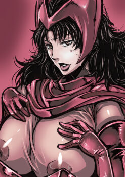 10s breasts exiles gloves hat helmet huge_breasts marvel nipples scarlet_witch sweat tongue warainaku x-men