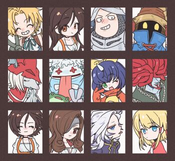 Rule 34 | 1other, 5boys, 6+girls, :3, adelbert steiner, armor, ascot, bare shoulders, beard, beatrix (ff9), bib, black border, black choker, black mage (final fantasy), blonde hair, blue coat, blue eyes, blue vest, blush, bodysuit, border, bow, breasts, brown eyes, brown hair, burmecian, chain, chain necklace, chef hat, choker, cleavage, closed eyes, closed mouth, coat, colored skin, coumarin, dreadlocks, earrings, eiko carol, eyepatch, facial hair, final fantasy, final fantasy ix, freya crescent, frog, garnet til alexandros xvii, gloves, gold trim, green eyes, green vest, grey ascot, grey gloves, grey hair, grey skin, grin, hair between eyes, hair bow, hair over eyes, hair tubes, hands on headwear, hashtag-only commentary, hat, helm, helmet, hoop earrings, jacket, jewelry, juliet sleeves, kuja, long hair, long sleeves, looking at viewer, low ponytail, medium breasts, medium hair, mikoto (ff9), mouse girl, multiple boys, multiple girls, neck ribbon, necklace, one eye closed, open mouth, orange bodysuit, overalls, parted bangs, plate armor, ponytail, puffy sleeves, purple hair, purple jacket, quina quen, red coat, red gloves, red hair, red helmet, red shirt, ribbon, shirt, short hair, smile, teeth, tongue, tongue out, v, vest, vivi ornitier, white background, white shirt, winged helmet, yellow bow, yellow eyes, yellow overalls, zidane tribal