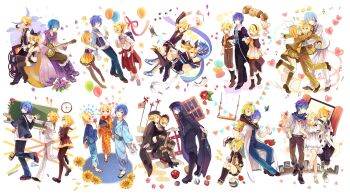 1girl 2boys akiyoshi_(tama-pete) animal_ears asymmetry_l_(module) asymmetry_r_(module) ball balloon banjo black_leotard black_panties kagamine_rin_(black_star) black_thighhighs blazer blonde_hair blue_eyes blue_hair kagamine_len_(blue_moon) book boots bow candy_apple cat cat_ears cat_tail chalkboard checkerboard_cookie kagamine_rin_(cheerful_candy) cherry_blossoms clock colorful_x_melody_(vocaloid) cookie crepe cup decorations dress kagamine_len_(executive_student_council) kagamine_rin_(fairy_dress) flower food gemini_(vocaloid) hair_between_eyes hair_flower hair_ornament hairclip heart high_heels highres holding holding_book holding_plectrum ice_cream ice_cream_cone instrument jacket japanese_clothes kagamine_len kagamine_rin kaito_(vocaloid) kimono knee_boots kneehighs lab_coat leotard macaron mary_janes mouse_(animal) multiple_boys multiple_persona panties pantyhose petals plant plectrum project_diva_(series) project_diva_2nd project_diva_extend project_diva_f kagamine_len_(punkish) kagamine_rin_(reactor) rose rose_petals roshin_yuukai_(vocaloid) ruler kagamine_len_(school_jersey) school_uniform scientist senbon-zakura_(vocaloid) shirt shoes socks star_(symbol) striped_clothes striped_dress striped_thighhighs stylish_energy_(vocaloid) sunflower swept_bangs swing tail teacup teapot thighhighs kagamine_rin_(trad_school) traditional_clothes underwear upskirt vertical-striped_clothes vertical-striped_dress vest kaito_(violet)_(vocaloid) vocaloid volleyball_(object) yukata zettai_ryouiki