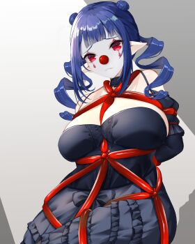 1girl blue_eyes breasts clown commission dizzy_dokuro drill_hair large_breasts makeup pharetra_third phase_connect pointing red_hair second-party_source shibari skeb_commission twin_drills virtual_youtuber