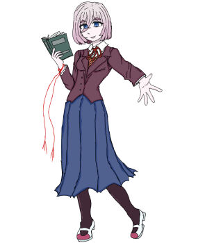 Rule 34 | 1girl, book, doki doki literature club, doki doki literature club school uniform, hand extended, highres, isekai shikkaku, monika (doki doki literature club), red string of fate, sacchan (isekai shikkaku), school uniform