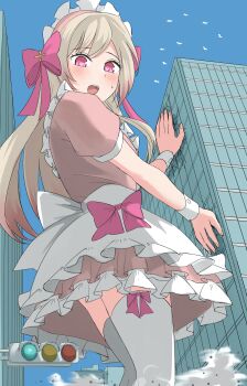 1girl absurdres alternate_costume blonde_hair chaos_marie_(grimms_notes) giant giantess grimms_notes highres long_hair open_mouth pink_eyes piyonaf solo