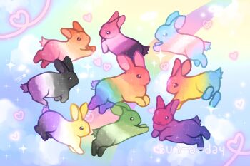 animal animal_focus aromantic_flag asexual_flag bisexual_flag colorful commentary dewlap english_commentary highres lesbian_flag lgbt_pride neogeopet no_humans non-binary_flag original pansexual_flag rabbit rainbow_flag sparkle transgender_flag