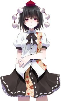 Rule 34 | 1girl, arm behind back, belt, black belt, black bow, black bowtie, black hair, black skirt, blush, bow, bowtie, breasts, buttons, closed mouth, collared shirt, commentary request, cowboy shot, crote, frilled skirt, frills, half-closed eyes, hand on own hip, hat, highres, large variant set, leaf print, legs apart, looking at viewer, maple leaf print, puffy short sleeves, puffy sleeves, red eyes, red hat, ribbon-trimmed skirt, ribbon trim, shameimaru aya, shirt, short hair, short sleeves, skirt, sleeve cuffs, solo, standing, tachi-e, tokin hat, touhou, transparent background, variant set, white shirt