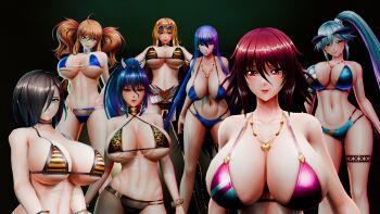 3d action_taimanin akiyama_rinko bikini blender_(medium) breasts highres huge_breasts lapis_(action_taimanin) long_hair mizuki_shiranui onizaki_kirara swimsuit taimanin_(series) taimanin_asagi_kessen_arena taimanin_rpgx taimanin_yukikaze uehara_rin