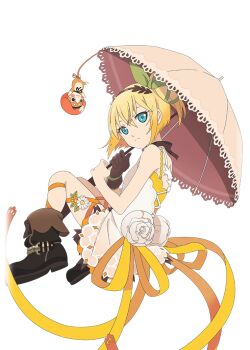Rule 34 | 1girl, artist request, black boots, black choker, blonde hair, blue eyes, boots, brown hairband, choker, closed mouth, dress, edna (tales), full body, game cg, gloves, green ribbon, hair ornament, hair ribbon, hairband, holding, holding umbrella, leg ribbon, looking at viewer, normin (tales), official art, phoenix (tales), ribbon, short hair, side ponytail, single glove, solo, tales of (series), tales of asteria, tales of zestiria, third-party source, transparent background, tress ribbon, umbrella, white dress