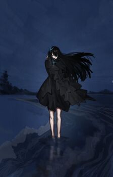Rule 34 | 1girl, absurdres, black dress, black hair, closed eyes, dress, girls' frontline, highres, izaru 31, long hair, lunasia (girls' frontline), solo, standing