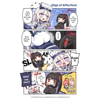 ... 4girls :d ass black_bodysuit black_hair black_halo blue_archive blue_eyes bodysuit breasts commentary donmin_h english_commentary english_text grey_hair grey_halo halo highres himari_(armed)_(blue_archive) himari_(blue_archive) large_breasts long_hair multiple_girls neru_(blue_archive) official_alternate_costume open_mouth red_eyes rio_(armed)_(blue_archive) rio_(blue_archive) seia_(blue_archive) sitting smile spanking speech_bubble spoken_ellipsis white_bodysuit white_hair