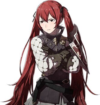 1girl artist_request belt black_belt black_ribbon closed_mouth cowboy_shot crossed_arms fire_emblem fire_emblem_fates gloves hair_ribbon leather leather_gloves long_hair looking_ahead nintendo official_art red_eyes red_hair ribbon selena_(fire_emblem_fates) shield simple_background solo standing third-party_source transparent_background twintails very_long_hair