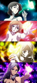 4girls bad_id bad_pixiv_id bindi bug butterfly dark-skinned_female dark_skin fraw_bow gundam gundam_00 highres insect lalah_sune long_image mirai_yashima mobile_suit_gundam multiple_girls mytyl nude parody sayla_mass star_(symbol) tall_image trait_connection