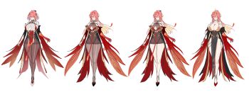 1girl alternate_breast_size alternate_costume areola_slip bare_legs bare_shoulders black_dress black_pantyhose blonde_hair braid breasts changli_(wuthering_waves) chinese_commentary closed_mouth collarbone colored_extremities commentary_request dress hair_between_eyes hair_extensions hair_ornament highres huge_breasts legs long_hair multicolored_hair pantyhose pelvic_curtain pink_hair red_dress red_hands reference_sheet ring_hair_extensions shoes simple_background smile thighband_pantyhose tsuki_no_i-min twin_braids two-tone_hair white_hair white_shoes wuthering_waves yellow_eyes