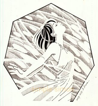 Rule 34 | 1girl, artist name, bare arms, closed eyes, closed mouth, commentary request, cowboy shot, dated, dress, greyscale, hatching (texture), head back, linear hatching, medium hair, monochrome, original, plant, solo, standing, sundress, traditional media, zpihr6jprso2r2l