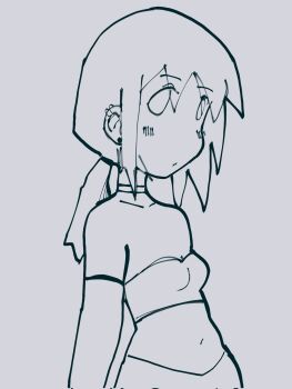 Rule 34 | breasts, chito (shoujo shuumatsu ryokou), choker, cleavage, earrings, highres, jewelry, midriff, shantae, shoujo shuumatsu ryokou, sketch, small breasts, squidmiku , stomach, white background