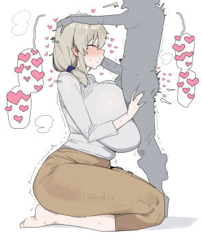1boy 1girl absurdres age_difference blush breasts censored cheating_(relationship) citizen_k_(pngj5475) clothed_sex fellatio grey_hair hair_between_eyes hair_over_shoulder hetero highres holding huge_breasts long_hair mature_female nude onee-shota open_mouth oral penis sex shota shotadom size_difference sweat uzaki-chan_wa_asobitai! uzaki_tsuki