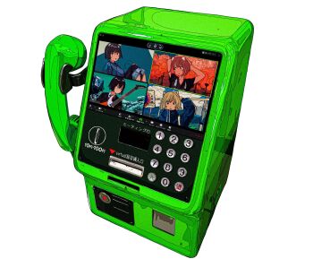 4girls animal_ears black_hair commentary_request guitar harusameriburo highres instrument jacket light_brown_hair monitor multiple_girls original payphone phone push-button red_hair short_hair split_screen user_interface white_background