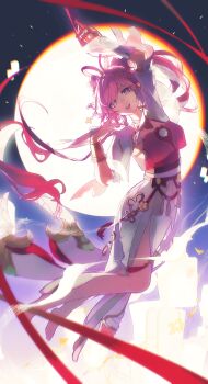 Rule 34 | 1girl, absurdres, barefoot, blush, breasts, chinese clothes, chinese hairstyle, commentary, diamond-shaped pupils, diamond (shape), dress, duifangzhengzaishuru32383, earrings, elf, elysia (hi love elf) (honkai impact), elysia (honkai impact), full-face blush, gloves, highres, honkai (series), honkai impact 3rd, jewelry, large breasts, long hair, looking at viewer, night, official alternate costume, pink hair, pointy ears, purple eyes, red dress, red ribbon, ribbon, single glove, smile, solo, symbol-only commentary, symbol-shaped pupils, two-tone dress, very long hair, white dress