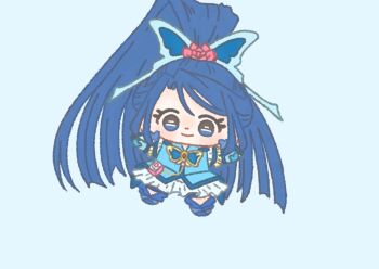 1girl absurdly_long_hair animal_print blue_arm_warmers blue_background blue_boots blue_bow blue_bowtie blue_dress blue_eyes blue_hair blue_shorts blue_theme blue_vest blunt_ends boots bow bowtie brooch butterfly_earrings butterfly_hair_ornament butterfly_print chibi closed_mouth coattails cure_aqua dot_nose dress earrings eyelashes flower frilled_dress frilled_sleeves frills hair_between_eyes hair_flower hair_ornament high_ponytail ichigo_usuhana jewelry light_blush long_hair magical_girl minazuki_karen outstretched_arms parted_bangs pink_bag pink_flower pink_rose ponytail precure rose short_dress short_sleeves shorts shorts_under_dress simple_background smile solo swept_bangs tareme two-tone_bag very_long_hair vest waist_bag white_bag yes!_precure_5 yes!_precure_5_gogo!