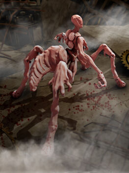 3d body_horror brain creature deino_(deino3330) faceless highres monster no_humans original ruins