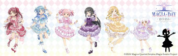 2024 6+girls absurdres akemi_homura anime_coloring ankle_socks argyle_background artist_request bare_shoulders belt belt_buckle bib_collar black_dress black_hair black_shoes black_skin blonde_hair blue_bow blue_bowtie blue_choker blue_eyes blue_hair blue_ribbon blue_shirt blue_shoes blue_skirt blue_wrist_cuffs boots bow bowtie braid brooch brown_eyes buckle buttons child choker closed_mouth clothing_cutout collar collarbone colored_skin colorful_background commentary_request company_name copyright_name copyright_notice corset criss-cross_halter cropped_shirt dot_nose dress drill_hair footwear_bow frilled_choker frilled_dress frilled_footwear frilled_shirt frilled_skirt frilled_sleeves frilled_socks frilled_thigh_strap frilled_thighhighs frilled_wrist_cuffs frills full_body grey_bow grey_shoes hair_bow halterneck hand_in_own_hair hand_on_own_head hand_on_own_hip happy high_heel_boots high_heels highres jewelry jitome kaname_madoka key_visual kneehighs lace-up_boots leg_up light_blush logo long_hair looking_at_viewer mahou_shoujo_madoka_magica mahou_shoujo_madoka_magica_magia_exedra mary_janes medium_dress medium_hair medium_skirt midriff miki_sayaka miniskirt momoe_nagisa multicolored_bow multiple_girls namae_(magia_exedra) navel no_mouth off-shoulder_dress off_shoulder official_alternate_costume official_art one_side_up open_mouth outstretched_arms pink_bow pink_bowtie pink_eyes pink_hair pink_shirt pink_skirt promotional_art puffy_short_sleeves puffy_sleeves puffy_wrist_cuffs pumps purple_bow purple_bowtie purple_corset purple_dress purple_eyes purple_wrist_cuffs red_bow red_bowtie red_dress red_eyes red_hair red_ribbon ribbon ribbon_legwear sakura_kyoko second-party_source shirt shoes short_hair short_sleeves short_twintails shoulder_bow shoulder_cutout side_braid single_braid skirt skirt_hold skirt_set sleeve_bow smile socks solid_oval_eyes square_neckline standing tareme thigh_strap thighhighs tomoe_mami train_(clothing) tsurime twin_drills twintails two_side_up v very_long_hair waist_bow white_belt white_boots white_collar white_eyes white_hair white_sleeves white_socks white_thighhighs white_wrist_cuffs wrist_cuffs wrist_ribbon yellow_bow yellow_bowtie yellow_dress yellow_eyes yellow_shoes yellow_wrist_cuffs
