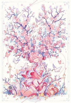 Rule 34 | 1girl, ^ ^, absurdres, animal, animal on head, arm tattoo, artist name, bird, bird on hand, bird on head, boots, border, branch, cherry blossoms, cherry hair ornament, chinese commentary, closed eyes, commentary, dated, detached sleeves, duck, flower, food-themed hair ornament, hair flower, hair ornament, hatsune miku, highres, nail polish, necktie, on head, open mouth, ornate border, pigeon, pink boots, pink nails, pink necktie, pink skirt, pink theme, rabbit, sakura miku, shirt, skirt, sleeveless, sleeveless shirt, solo, squirrel, tattoo, thigh boots, upper body, vocaloid, white bird, z6