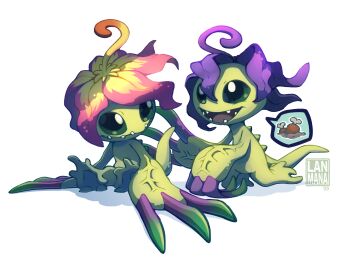 Rule 34 | alraumon, bone, digimon, digimon (creature), flower, food, highres, lanmana, meat, palmon, petals, sharp teeth, simple background, tail, teeth, white background