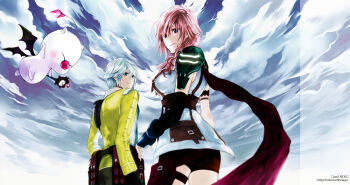 10s 1boy 1girl claire_farron cloud cloudy_sky couple eclair_farron final_fantasy final_fantasy_xiii final_fantasy_xiii-2 hetero hope_estheim bad_tag lightning_farron mog pink_hair rioko sky square_enix white_hair