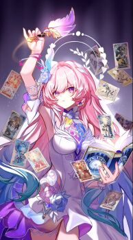 1girl aglaea_(honkai:_star_rail) anaxa_(honkai:_star_rail) armpits book breasts card castorice_(honkai:_star_rail) cerydra_(honkai:_star_rail) chinese_commentary cipher_(honkai:_star_rail) commentary_request cyrene_(honkai:_star_rail) cyrene_(ripples_of_past_reverie)_(honkai:_star_rail) dan_heng_(honkai:_star_rail) dan_heng_(permansor_terrae)_(honkai:_star_rail) diamond-shaped_pupils diamond_(shape) dress evernight_(honkai:_star_rail) highres holding holding_book holding_quill honkai:_star_rail honkai_(series) hyacine_(honkai:_star_rail) hysilens_(honkai:_star_rail) large_breasts long_hair march_7th_(honkai:_star_rail) mydei_(honkai:_star_rail) phainon_(honkai:_star_rail) pink_hair purple_eyes quill ruosnow solo symbol-shaped_pupils tarot tarot_card trianne_(honkai:_star_rail) tribbie_(honkai:_star_rail) trinnon_(honkai:_star_rail) very_long_hair white_dress