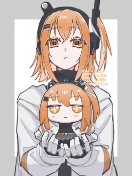 1girl absurdres adachi_rei character_doll closed_mouth doll fumo_(doll) highres holding holding_doll jacket looking_at_viewer medium_hair nisui57 one_side_up orange_eyes orange_hair solo straight-on upper_body utau white_jacket