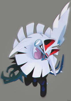 absurdres animal_focus commentary_request full_body gen_7_pokemon grey_background highres legendary_pokemon motion_blur nintendo no_humans open_mouth ouran pokemon pokemon_(creature) running silvally simple_background solo white_eyes