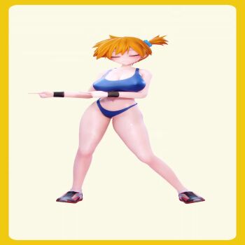 1girl 3d abs animated ass asymmetrical_hair blue_thong blush bouncing_ass bouncing_breasts breasts cowboy_shot dancing female_focus green_eyes grin gym_leader h264_(codec) hand_on_own_hip highres huge_breasts large_breasts legs looking_at_viewer midriff mikumikudance misty_(pokemon) mu_mmd muscular navel nintendo orange_hair pokedance_(meme) pokemon pokemon_firered_and_leafgreen ponytail pov short_hair side_ponytail smile solo standing tagme thick_thighs thighs thong video wristband